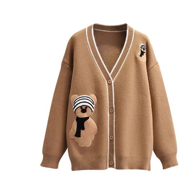 Women's Clothing autumn 2024 heavy embroidery women's loose lazy style all match wool knitted sweater coat cardigan_voghion.com