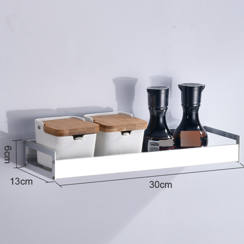 Black Space Aluminum Kitchen Rack Wall Mounted Spice Rack Multi Function Bathroom Storage Rack Hook Punch Free_voghion.com