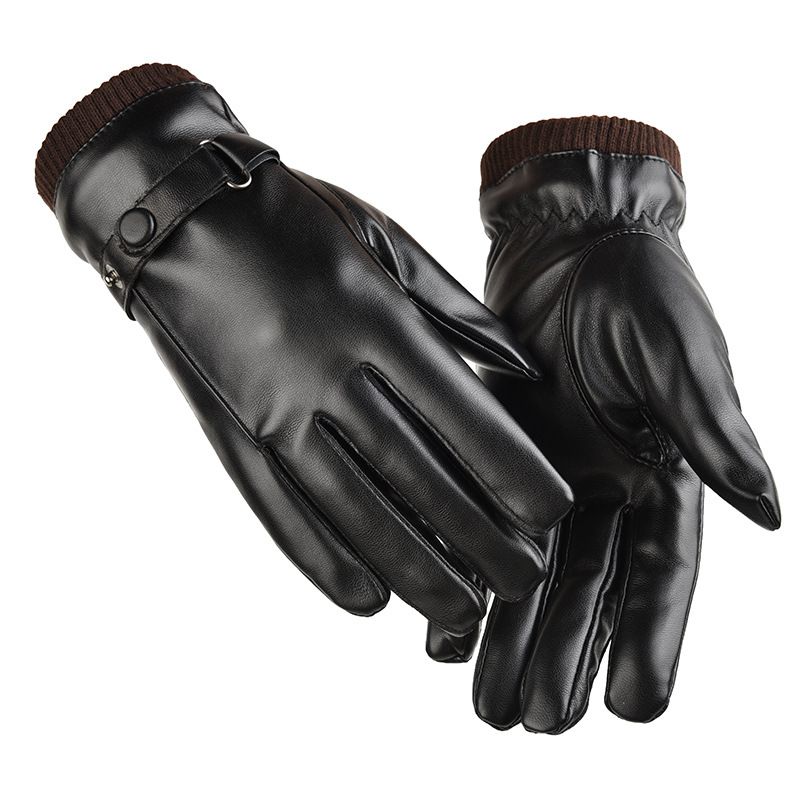 Guantes de cuero sintético cálidos para otoño e invierno, guantes de ciclismo para exteriores con pantalla táctil para hombre, guantes de ciclismo de forro polar resistentes al agua y al frío._voghion.com