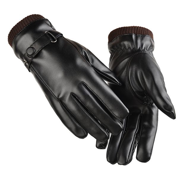 Guantes de cuero sintético cálidos para otoño e invierno, guantes de ciclismo para exteriores con pantalla táctil para hombre, guantes de ciclismo de forro polar resistentes al agua y al frío._voghion.com
