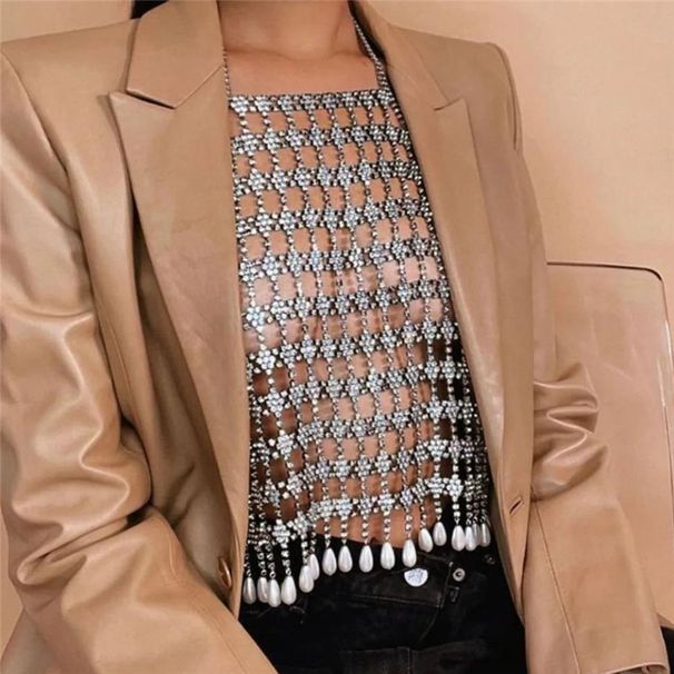 Neue luxuriöse, komplett mit Strasssteinen besetzte Hohlkiste für Damen, personalisierter und vielseitiger Perlenanhänger, Körperkettenschmuck_voghion.com