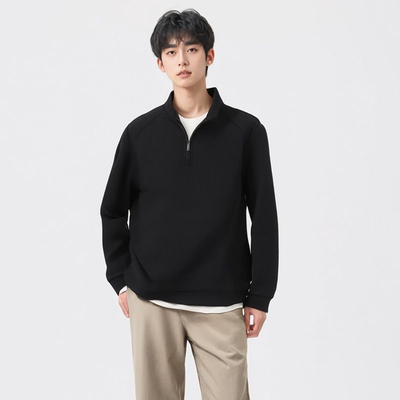 Felpa da uomo morbida e comoda con mezza zip e collo alto - Pullover casual da indossare tutti i giorni (bianco, nero, blu, caffè)_voghion.com