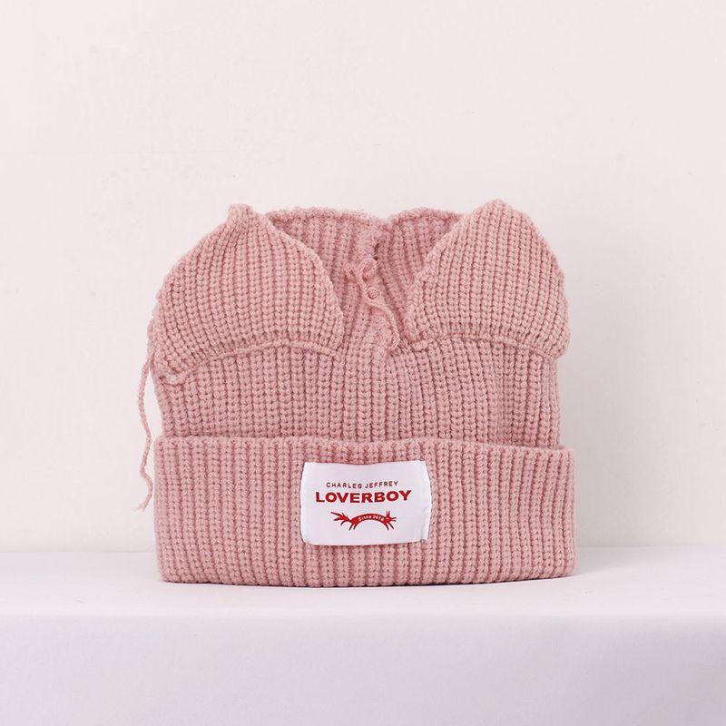 Pălărie de lână la modă urechi de pisică de nișă de designer pentru bărbați și femei, caldă toamna și iarna, tendință de culoare solidă, pălărie de tricotat cu urechi de pisică_voghion.com