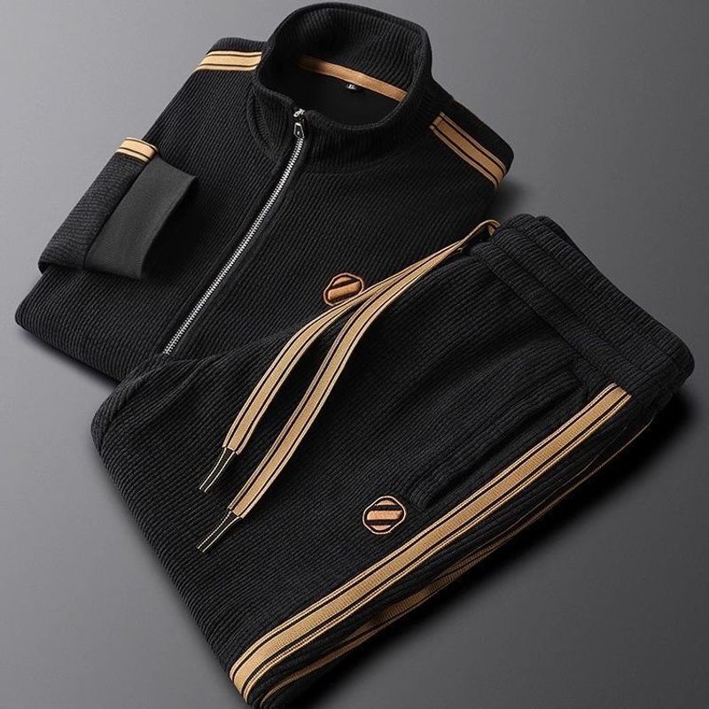 Erkek Giyim Düz Renk Spor Takım Elbise Slim Fit Trend Ceket Erkek Düz Çizgili İki Parça Takım Elbise_voghion.com