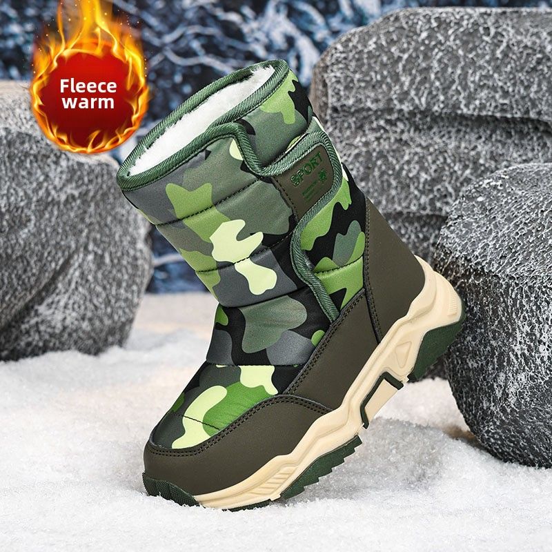 Classmate Winter Boys Cotton Shoes Warm Waterproof Large Cotton Girls Boots Fleece Middle and Older Children's Non-slip Snow Boots_voghion.com