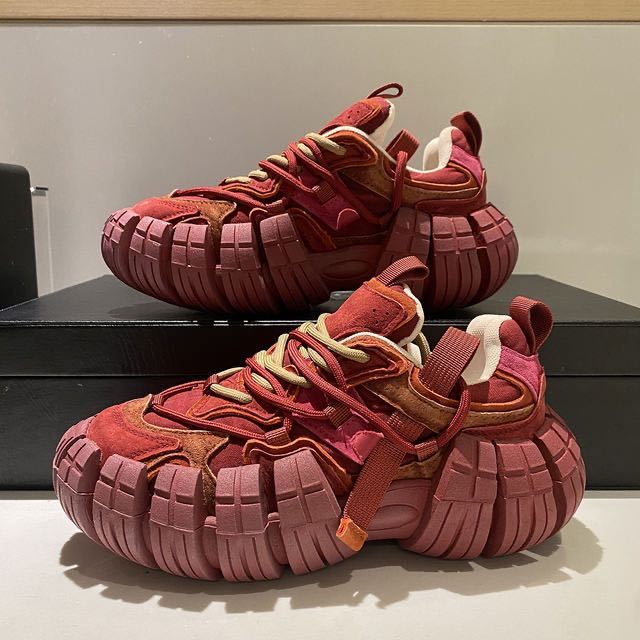 Tire Dad Verão 2024 Novos Sapatos Vintage de Sola Grossa Rebound Tênis de Couro Genuíno_voghion.com