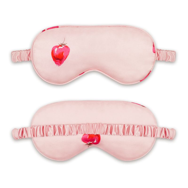 Maschera per dormire con stampa di fragole rosa - Tessuto bifacciale simile alla seta, 100% anti-luce, morbida e traspirante, fascia regolabile_voghion.com