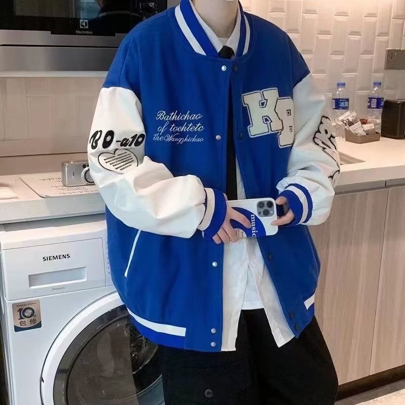 Man's clothing Klein Blue baseball jacket men's vintage Instagram fashion loose-fitting top_voghion.com