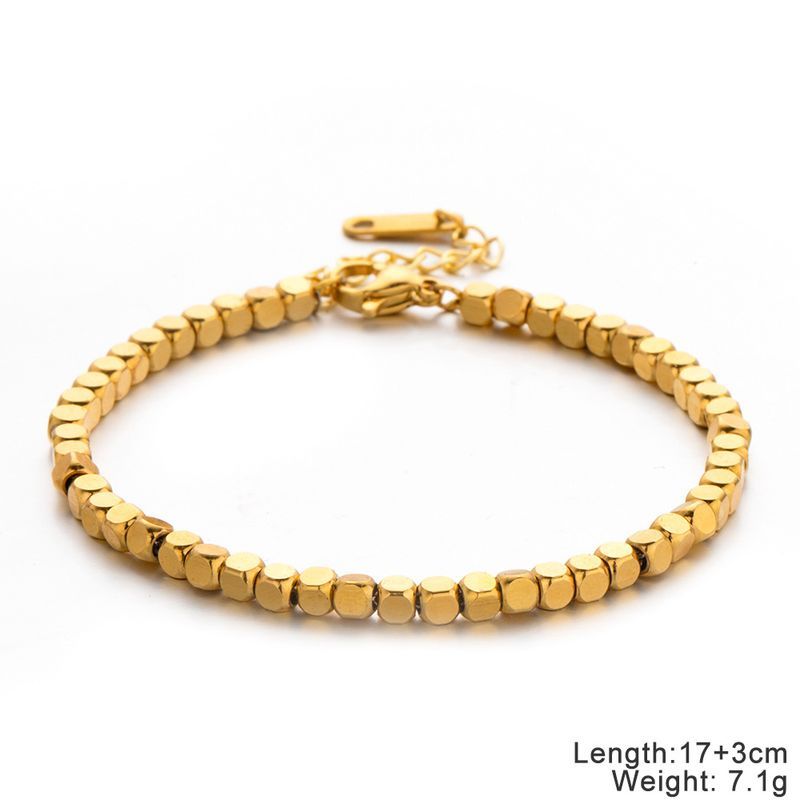 Bracciale in acciaio al titanio con perline in argento a forma di diamante, semplice e alla moda_voghion.com