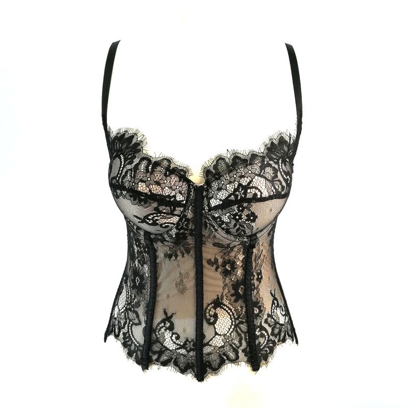 Îmbrăcăminte pentru femei, dantelă neagră, camisole cu goluri sexy, vestă slim fit cu top căptușit pentru femei_voghion.com