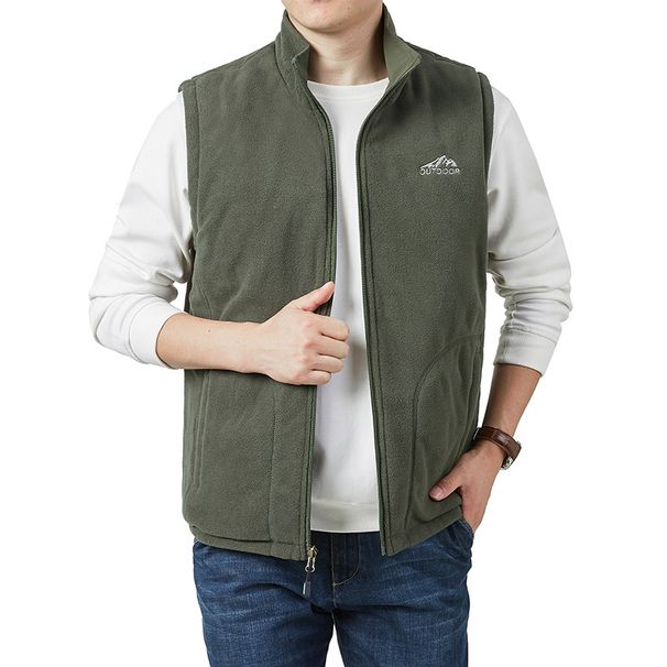 Colete reversível de lã polar para homem – Jaqueta puffer sem mangas quente de inverno com gola alta e vários bolsos (M-5XL)_voghion.com