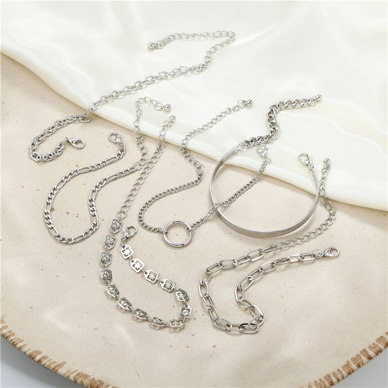 Punk Hip Hop Style Armband Kombination Armband Schmuck Damen Gemischtes Multi-Element Geometrisches Rundes Schnallen-Set Armband-Set_voghion.com