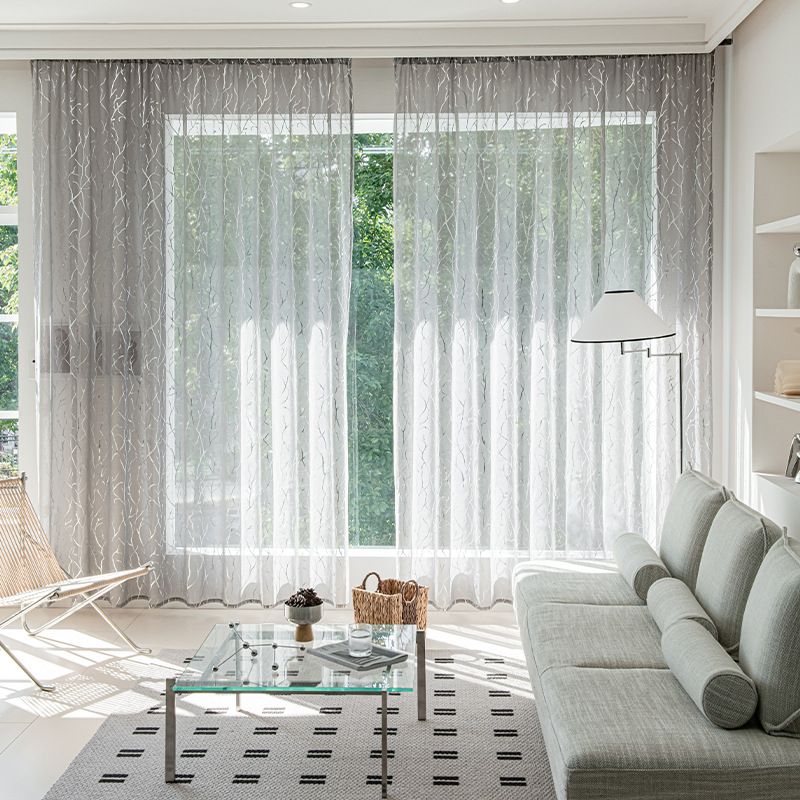 Curtains With Silver Hot Silver Light Transmitting And Non Transparent Rod Through Gauze Curtains_voghion.com