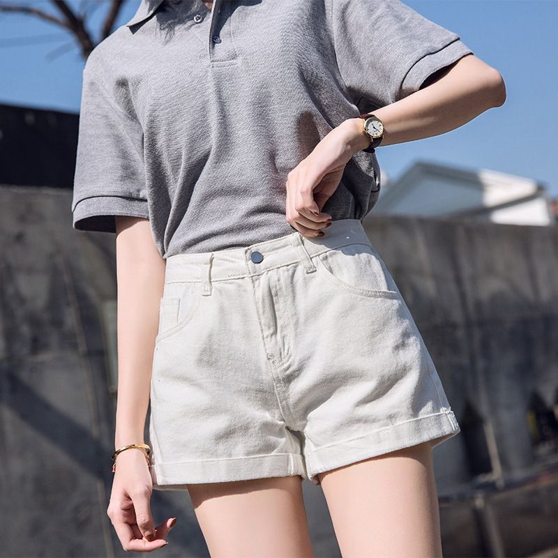 Simple and fashionable versatile denim shorts for women's loose Korean version 2024 summer wide leg flip A-line hot_voghion.com