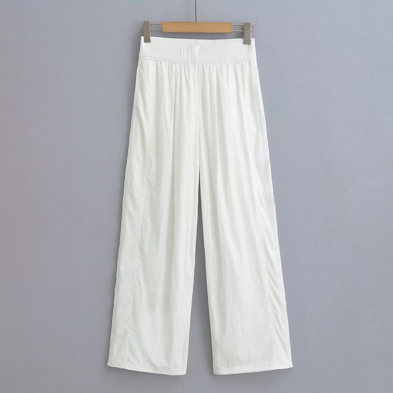 RenMou Summer Tennis Women's High Waist White Sunscreen Wide Quick Drying Mesh Splicing Yoga Fitness Loose Straight Leg Pants Exclusive Supply_voghion.com