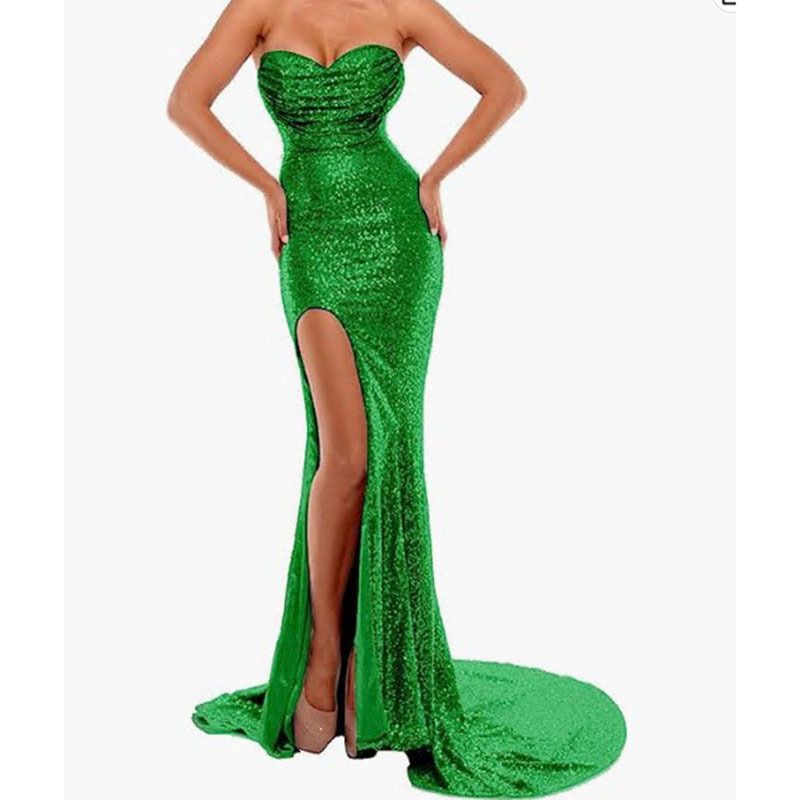 Damenbekleidung Sexy Tube Top Bankett Party Schlitz Bodenlang Abendkleid Langer Rock_voghion.com
