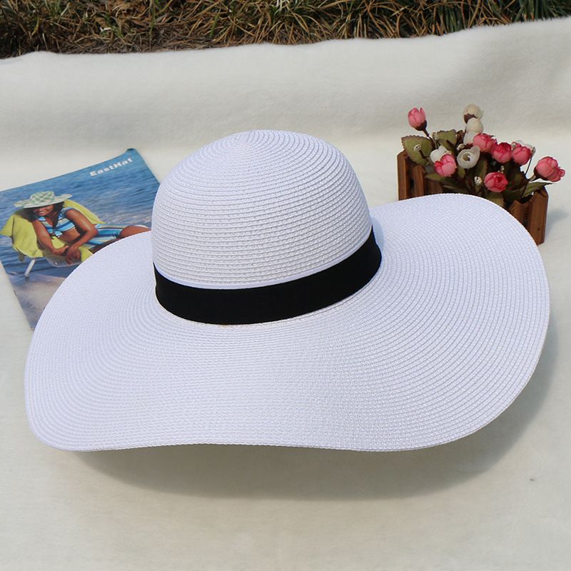 Korean version of the fashion beach travel sunshade sunscreen white big eave beach hat_voghion.com