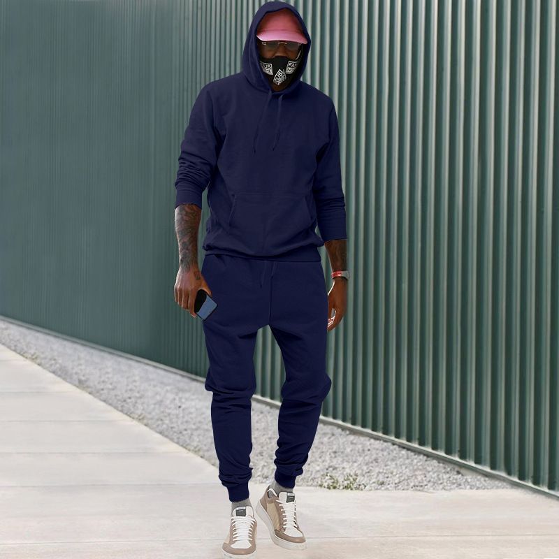 Add Fleece Hoodie Men Hooded Autumn And Winter Loose Solid Color Plus Size Blank Pullover Trousers Casual Suit_voghion.com
