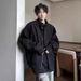 boy European American Style Gray Stand Collar Coat Men, Autumn And Winter Chic Woolen Short Overcoat, Oversized Suit Jacket_voghion.com