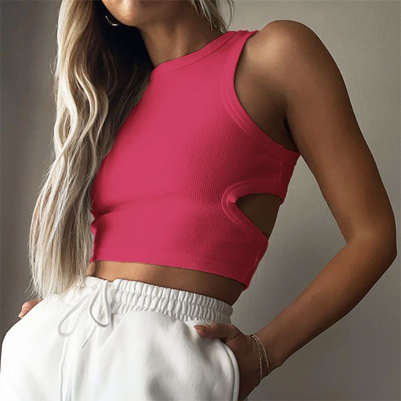  women's sports short style navel-baring hollow sleeveless top I-shaped vest_voghion.com
