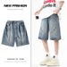 Herrenbekleidung Denim Beach Shorts Sommer Trendy Loose Semi Elastic Stitching Shorts_voghion.com