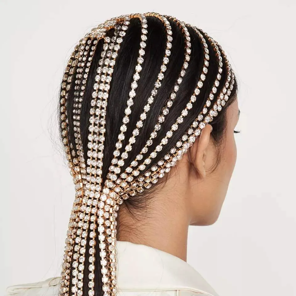 Fashion new accessories rhinestone long tassel headdress exaggerated personality headband hair accessories ins style hair accessories Hair Hoop_voghion.com