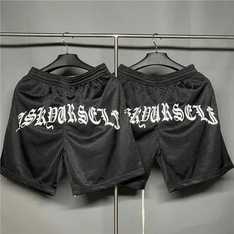 Herren Schwarz ASKYURSELF Boxen Männer Frauen Stickerei Shorts Kordelzug ASK Breeches T221129_voghion.com