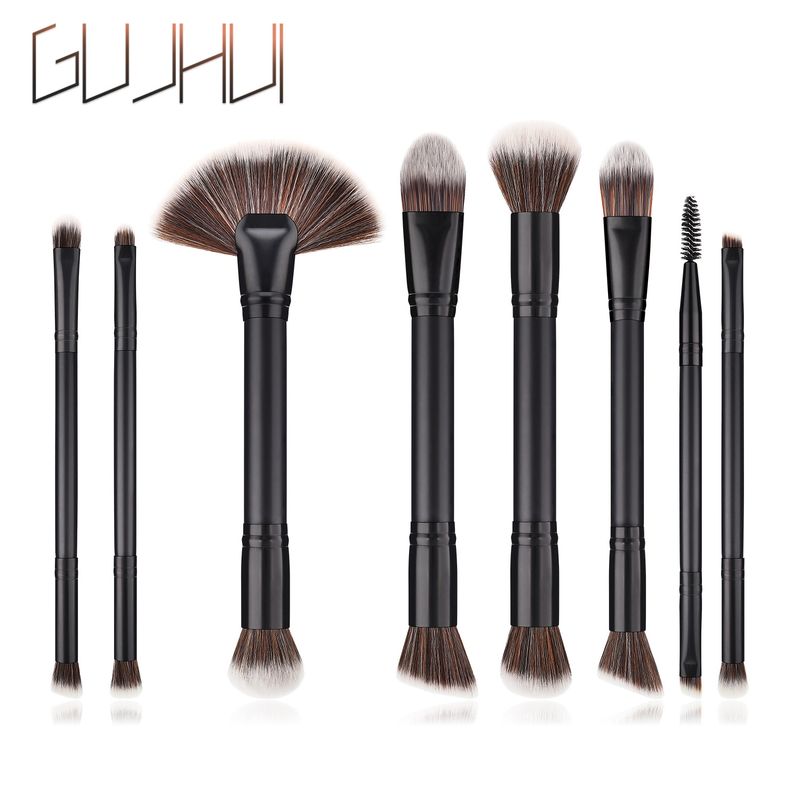 8-teiliges Make-up-Pinsel-Set, Puderpinsel, Lidschattenpinsel, doppelseitiger Pinsel, schwarzes Make-up-Werkzeug GUJHUI_voghion.com