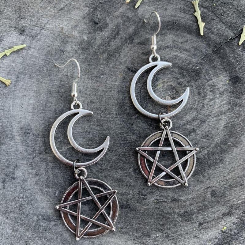 Orecchini con gancio accessorio semplice in lega Hexagram Moon_voghion.com