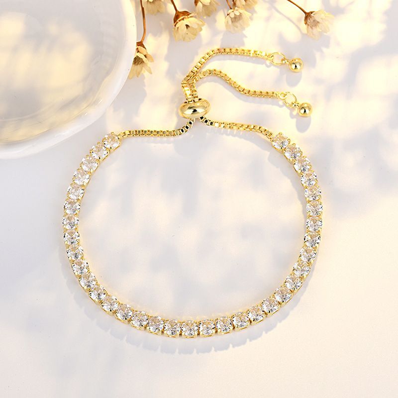 Bracciale tennis regolabile di alta qualità con fila singola di zirconi rotondi da 4 mm, per donne e uomini._voghion.com