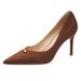 New Suede Pointed Toe Women's High Heels Versatile Commuting Small Gold Bean Thin Heel Soft Sole Shallow Mouth Slip-On_voghion.com