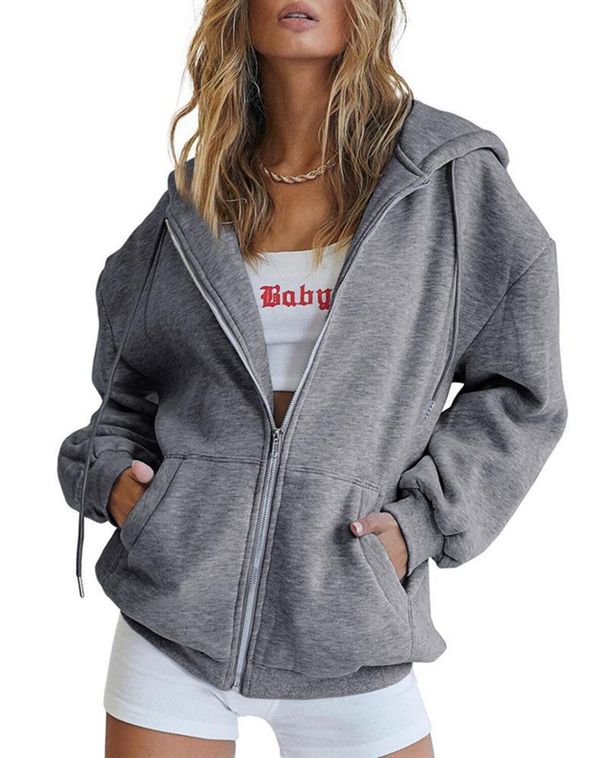 Oversized Streetwear Hoodie For Women & Teens – Heavyweight Fleece Pullover With Drawstring Hood & Zip Pocket, Unisex Casual Sweatshirt_voghion.com
