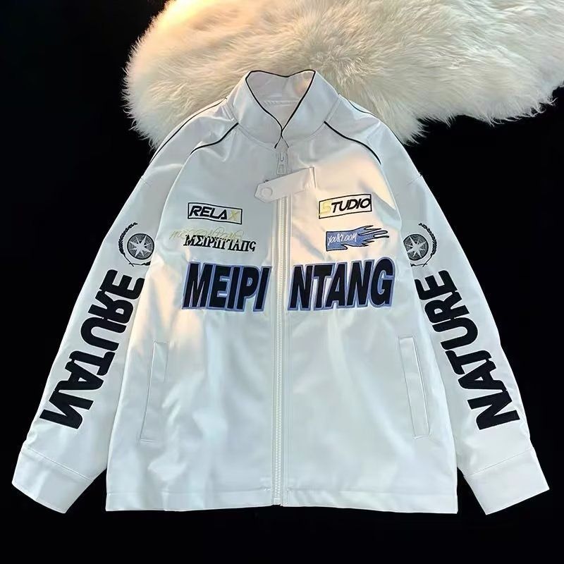 Baseball uniform pu leather jacket men's spring and autumn new motorcycle racing suit trendy American retro bomber jacket_voghion.com
