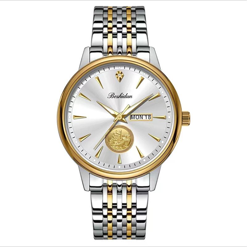 Orologio da uomo Bosiden Smooth Back Mechanical Wind Watch con luce notturna e calendario 9115_voghion.com