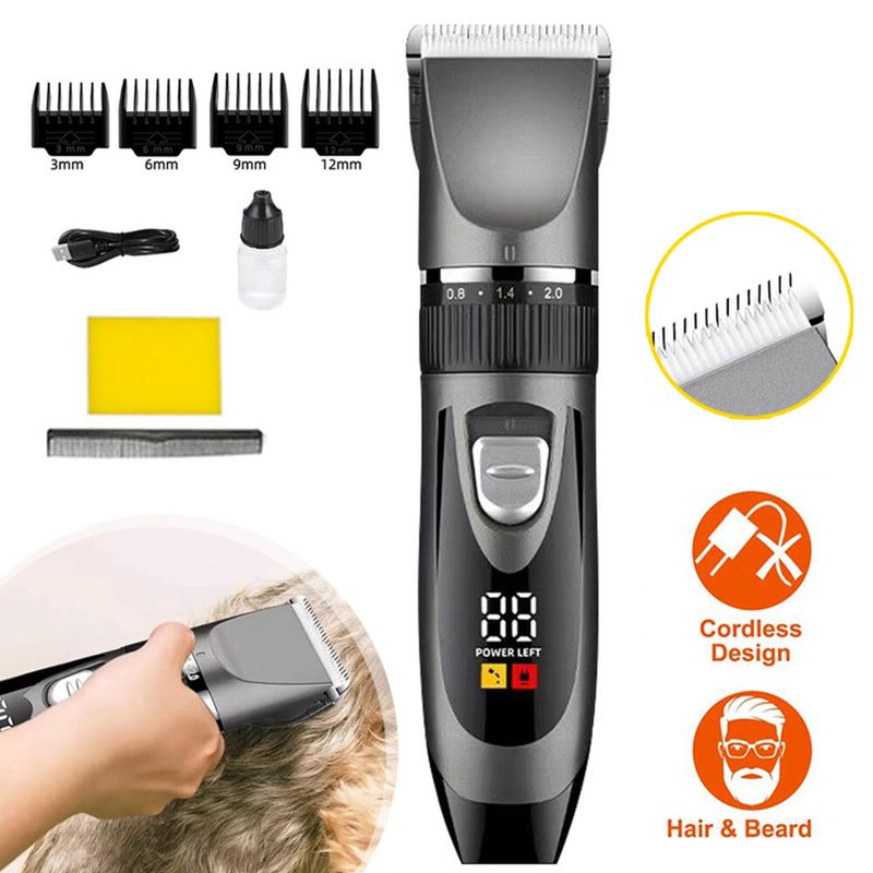 Hair Clipper Beard Shaver Electric Haircut Kit Ceramic Blade Cordless For Men_voghion.com