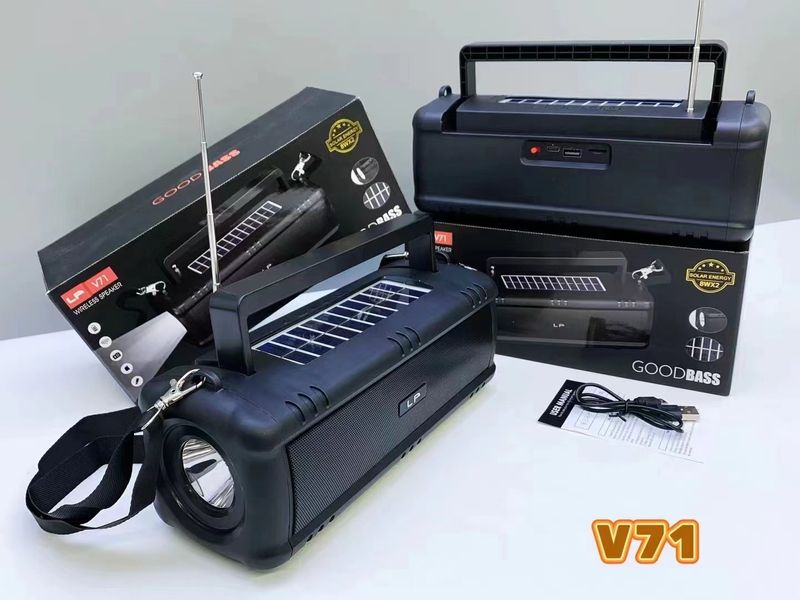 Ny LP-V71 Trådløs Bluetooth Udendørs Bærbar Solar FM Radio Lommelygte Strap Højttaler_voghion.com