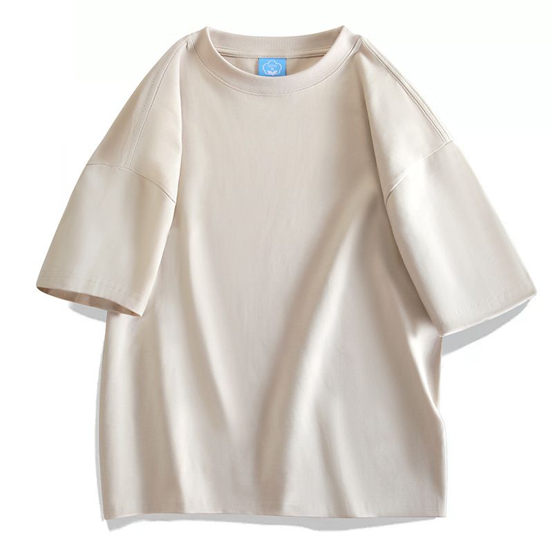 2025d Loose American Style Solid Color Cotton Short T-Shirt Unisex Basic Oversize Drop Shoulder Half Sleeve - 10T1000_voghion.com