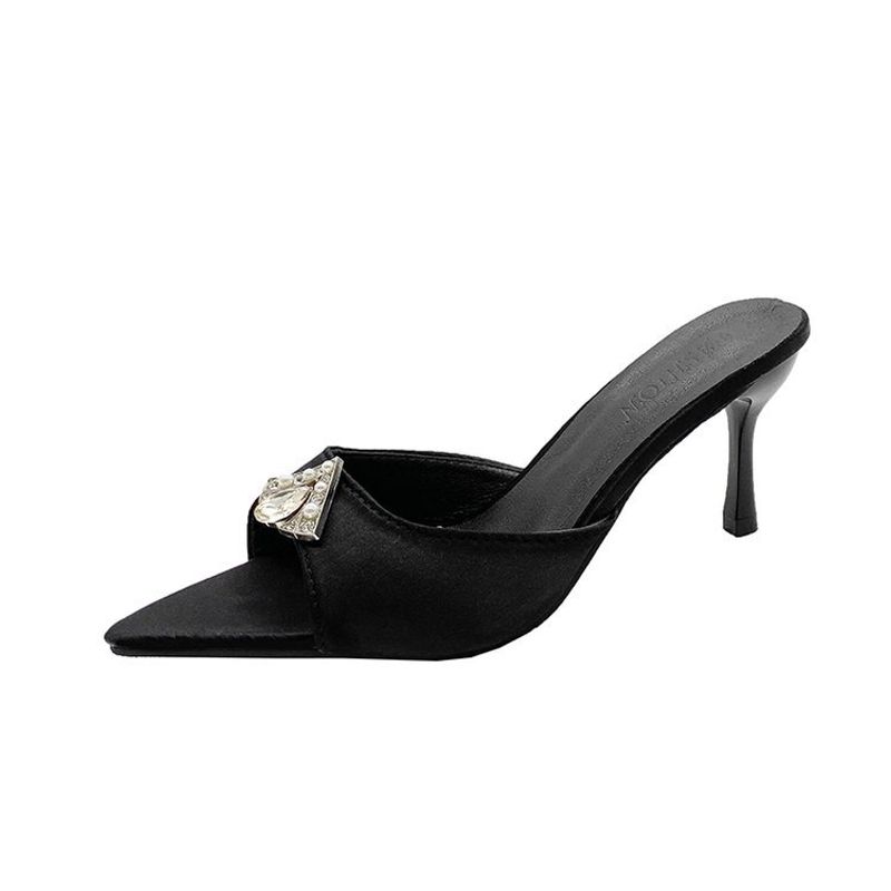 Pearl Embellished Stiletto Sandals - Women's Open-Toe Rhinestone High Heels For Summer Elegant Pointed-Toe Dressy Heeled Sandals​_voghion.com