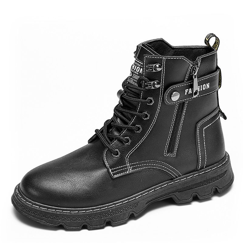 High Top Lace-up Doc Martens Outdoor Fashion Casual Men's Boots Side Zipper Trend Mid-calf Leather Boots_voghion.com