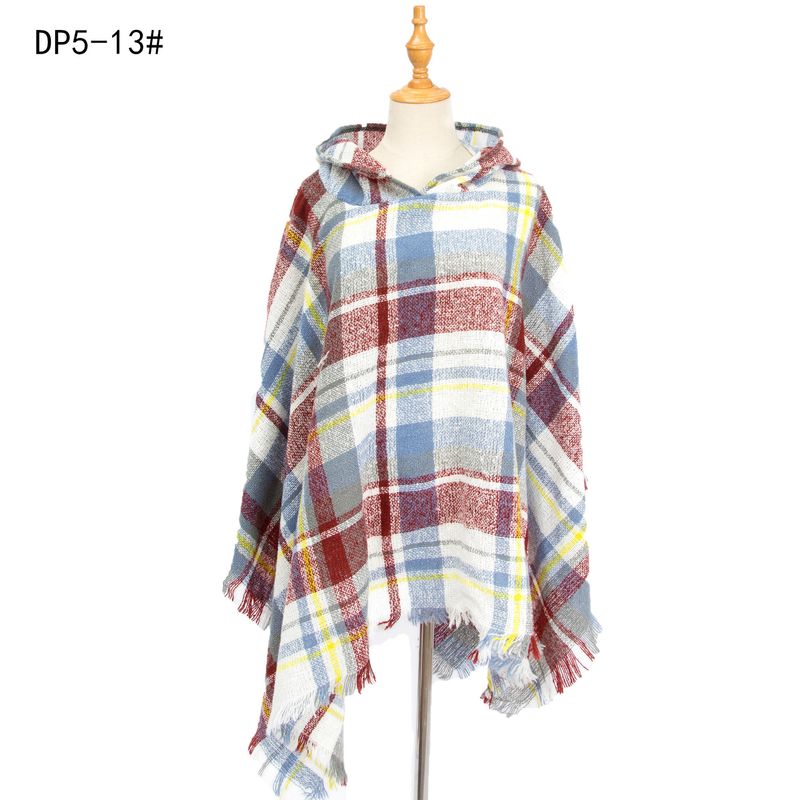 Unisex Spring and winter Christmas green cape loop yarn bristle check hooded cape_voghion.com