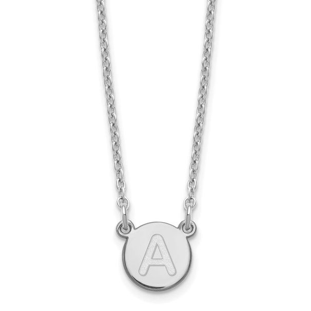 Sterling Silver Rhodium-plated Tiny Circle Block Letter A Initial Necklace_voghion.com