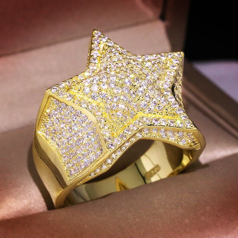 Anello da uomo Hip Hop con pentagramma a stella in zircone micro pavé, accessori alla moda_voghion.com
