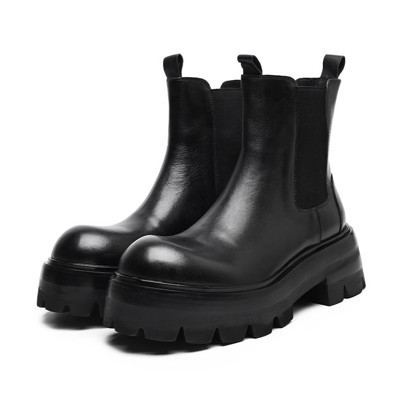 Chelsea Boots Martin Boots Men's Zhongbang Platform Inner Heightening Derby Boots Fleece Short Boots_voghion.com