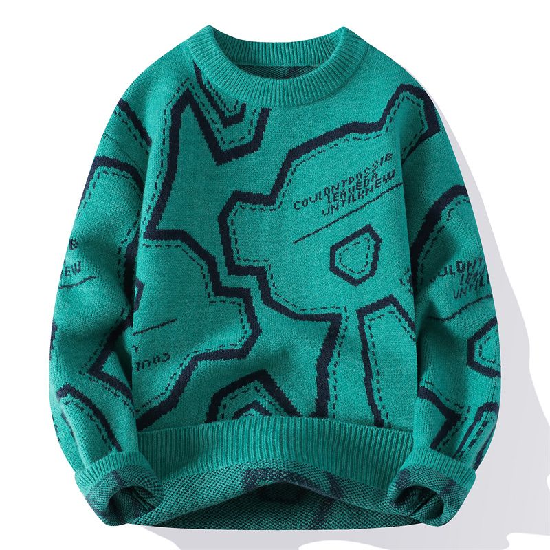 Men's Clothing Design bear jacquard sweater men's autumn and winter retro knitted sweater men's round neck sweater jacket_voghion.com