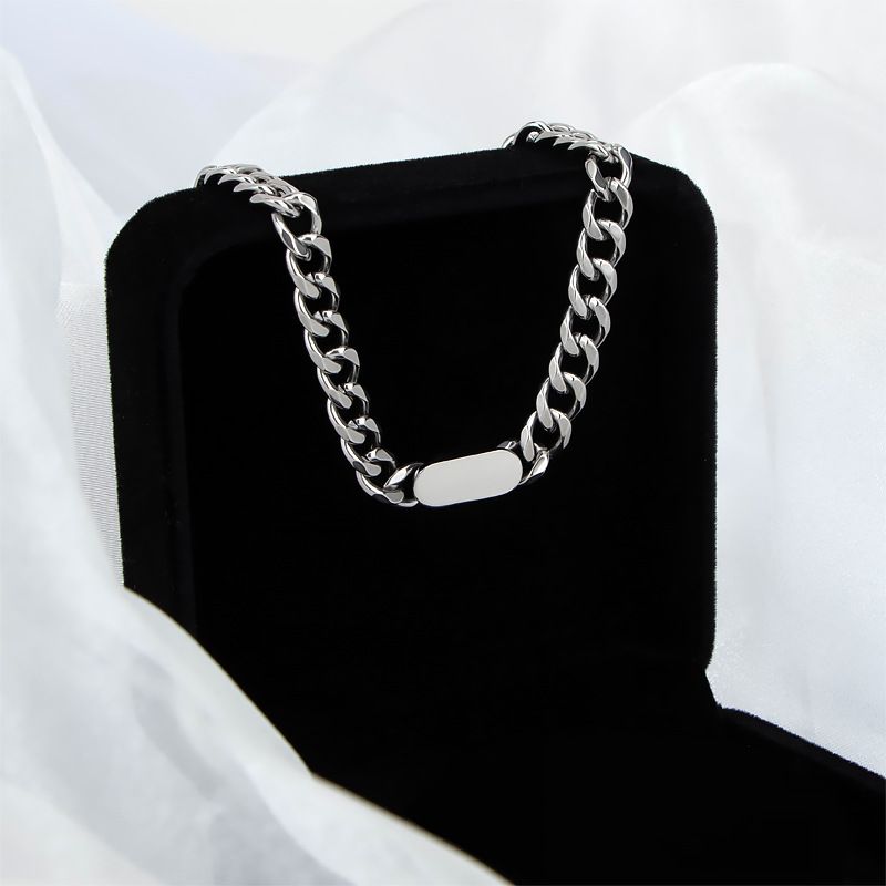 Stijl Hip-Hop Non-Fading Cubaanse Minimalistische Sier NK Denim Titanium Staal Unisex Veelzijdig Sleutelbeenketting_voghion.com
