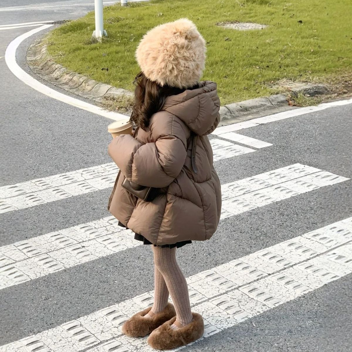 Kids' Long Puffer Jacket, Unisex Winter Coat With Hood, Polyester-Filled For 3-8 Years (100-150cm)_voghion.com