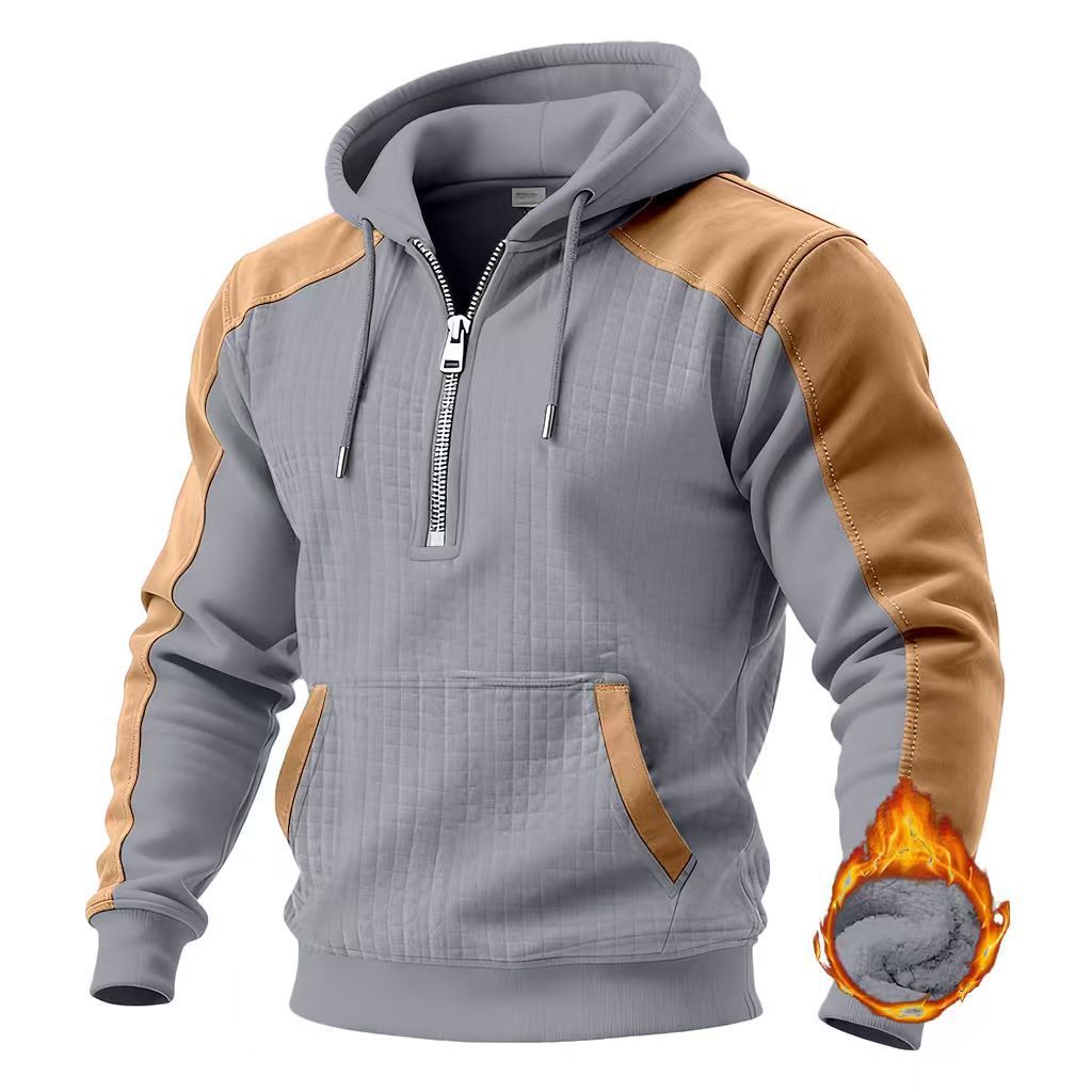Taktischer Fleece-Hoodie mit Gittermuster – Herrenpullover mit Reißverschluss und Plüschfutter (Wintertauglich mit praktischen Taschen)_voghion.com