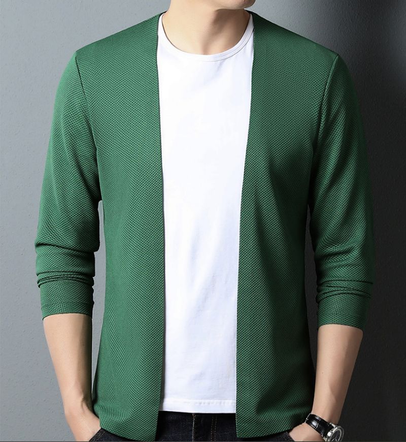 Herrenbekleidung Frühling und Herbst Neue Strickjacke Herren All-Match Dünner Stil Einfarbige Strickjacke ohne Knöpfe Lockere Jacke_voghion.com