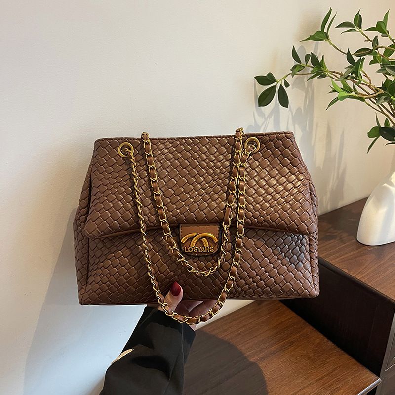 Nouveau sac à bandoulière tissé de grande capacité avec chaîne oblique_voghion.com