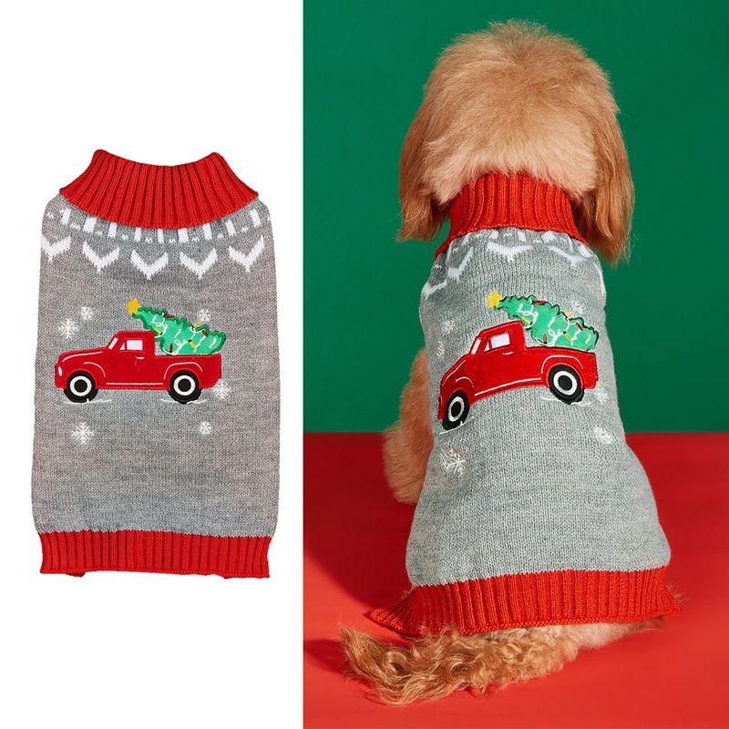 Pet Clothes Santa Claus Sound Christmas Tree Car Elk Snowflake Gingerbread Man Dog Sweater Autumn Winter_voghion.com